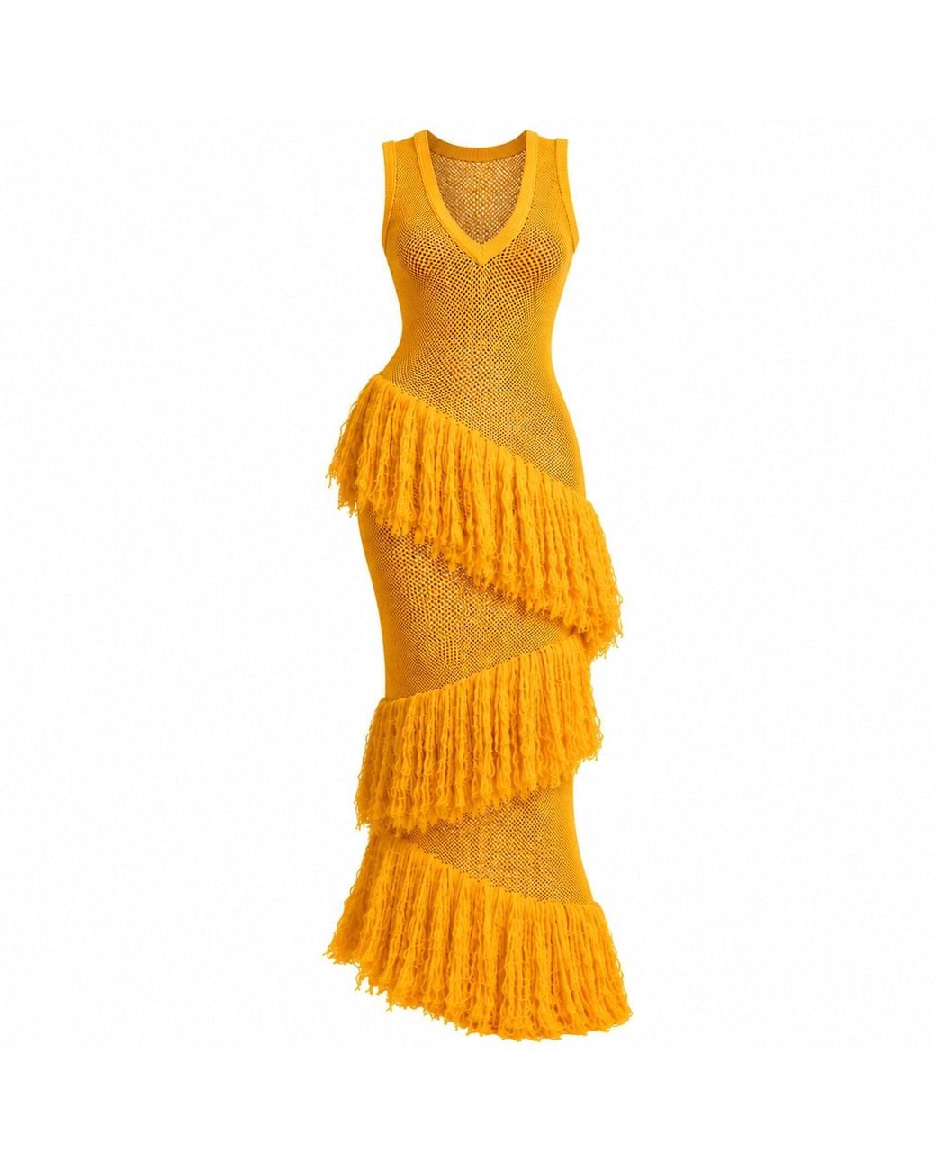 Ofuure Yellow Uyai Fringe Maxi Dress