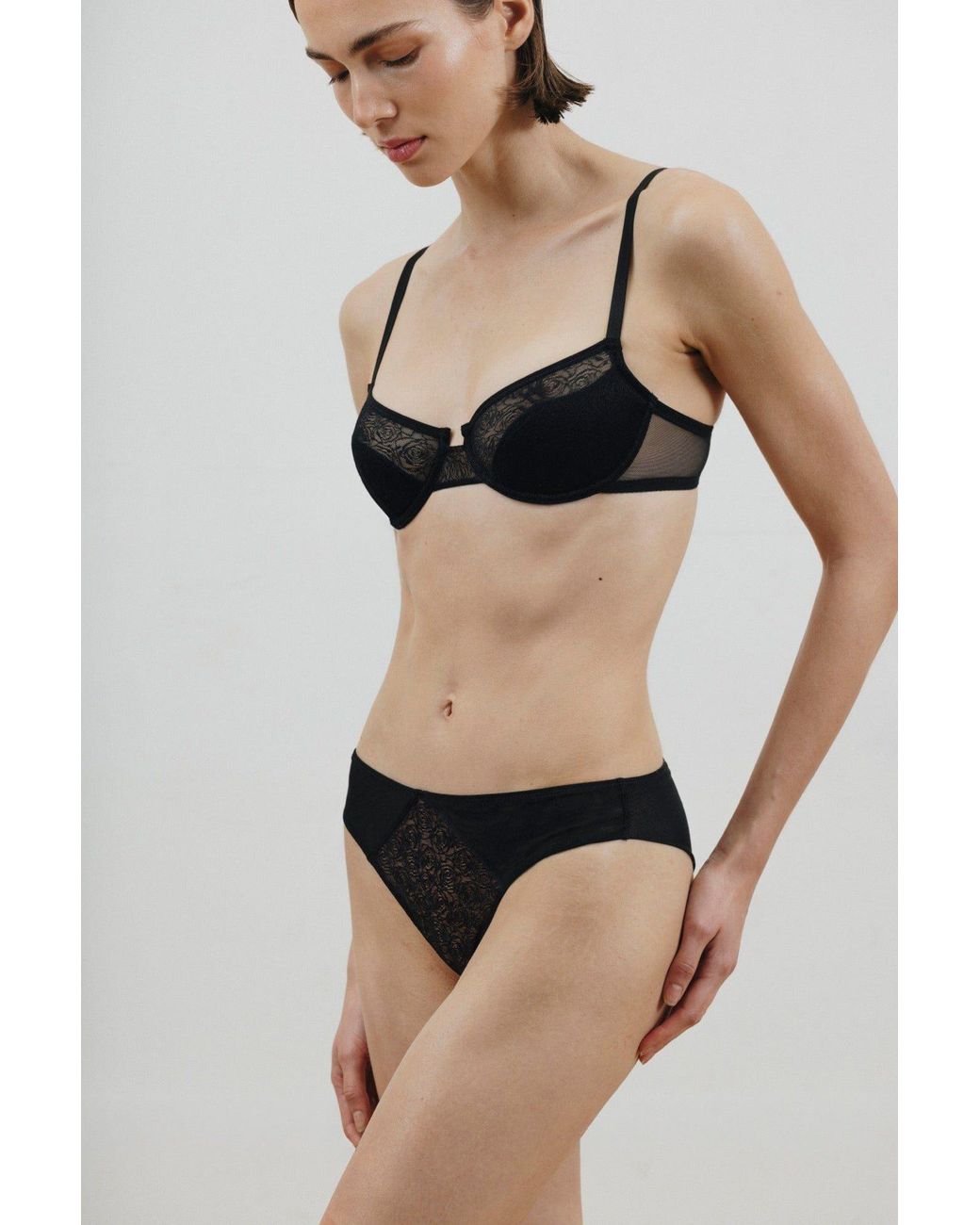 Verdant Intimates Black Rose Lace Demi Molded Bra