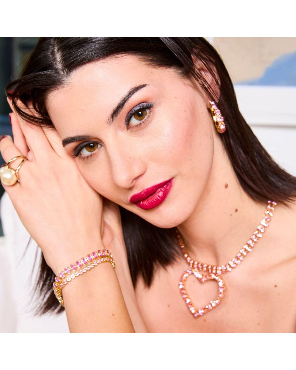 Laura Gray Metallic Crystal Heart Necklace