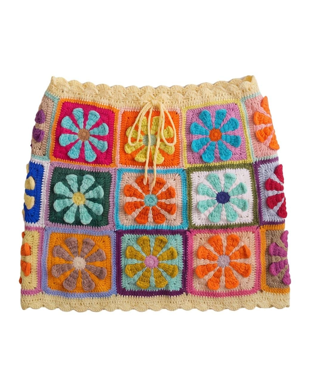 Ana Chic Blue Bloom Granny Square Handmade Crochet Mini Skirt