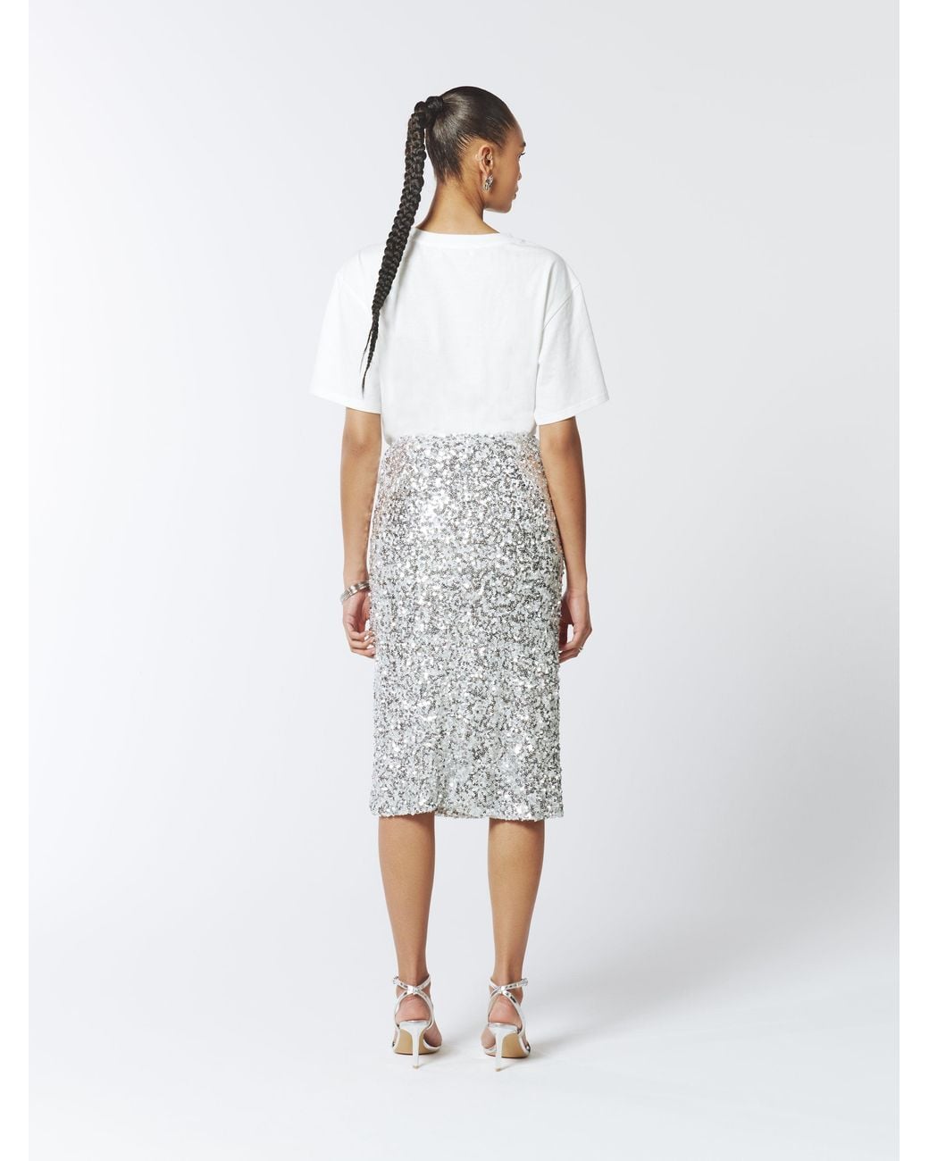 Sour Figs Gray Floral Embellished Sequin Skirt