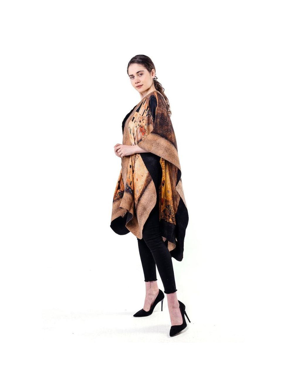 Lumina Eligma Brown Poncho Mulberry Silk & Merino Handmade Felt