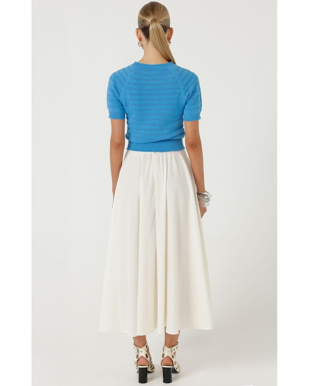 SACHA DRAKE Blue Eyelet Knit Top
