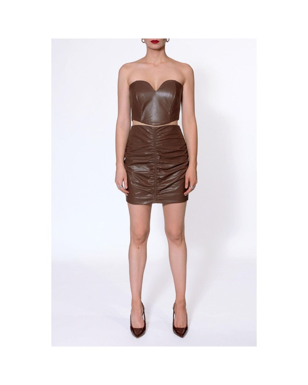 AGGI by HALEWSKI Brown Ruth Chocolate Mini Vegan Leather Skirt