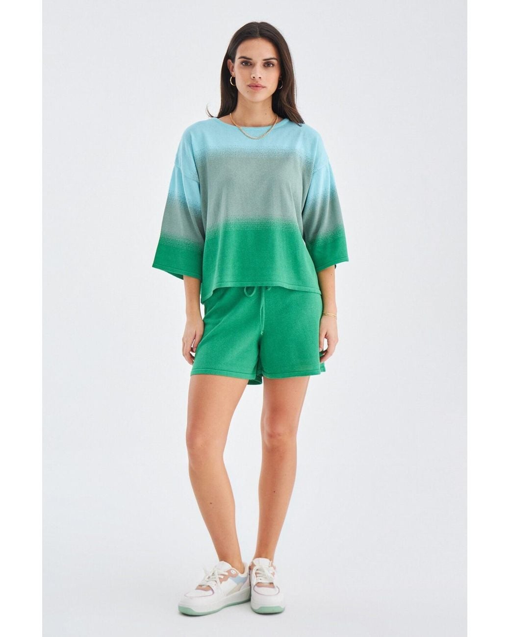 Peraluna Green Siri Knitted Blouse & Shorts Matching Set