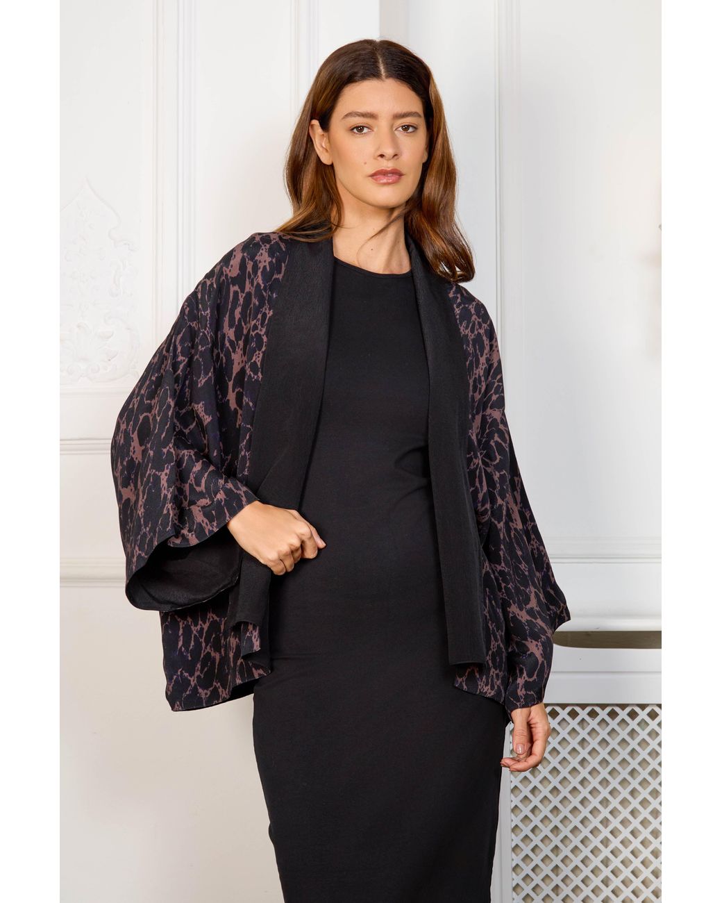 Artemis Muse Black Leopard Print & Reversible Kimono