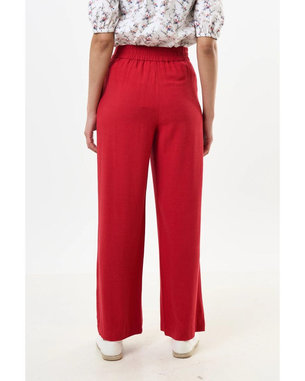 Louche Red Tilde Linen Mix Wide Leg Trousers