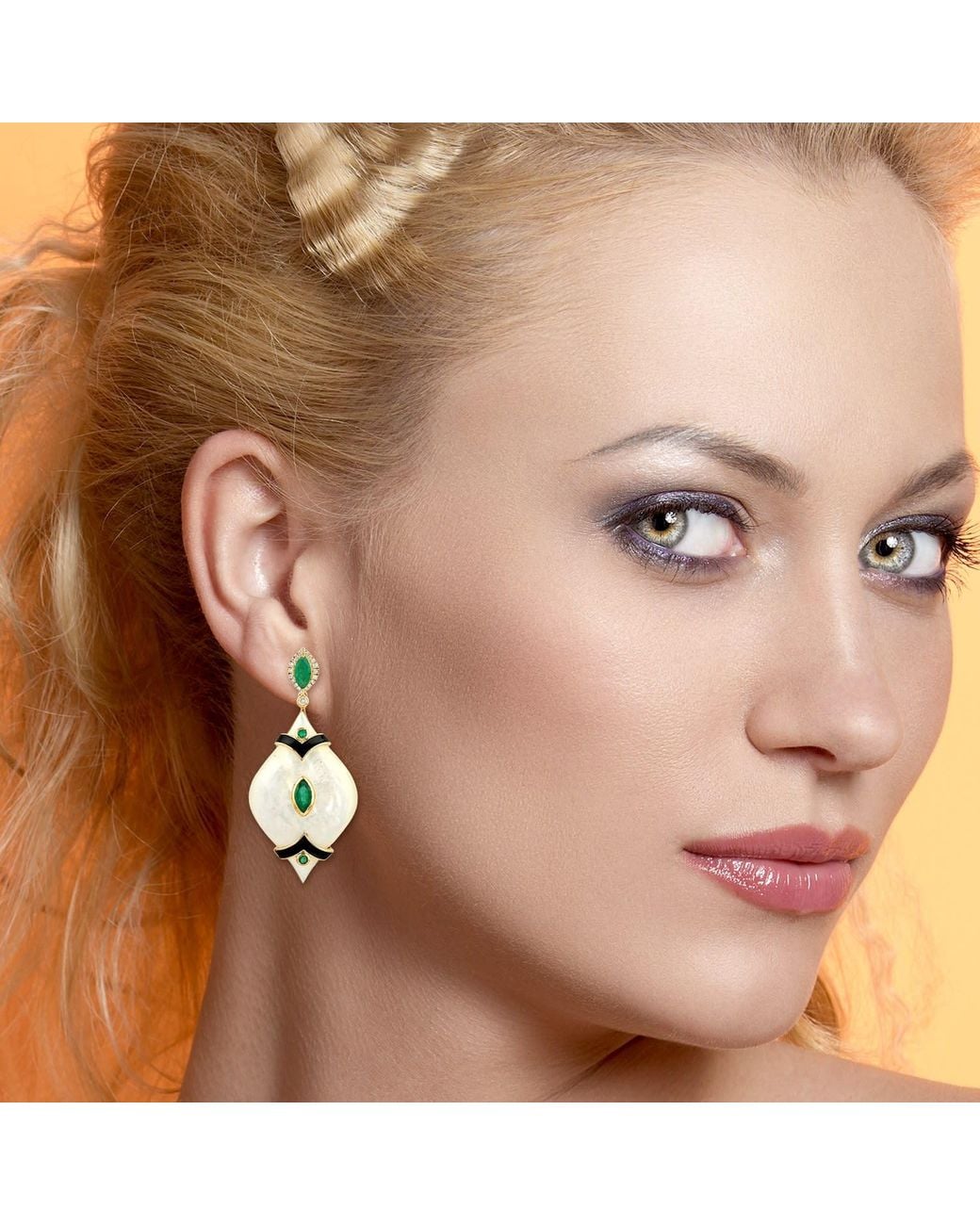 Artisan Metallic 18K Emerald, Mother Of Pearl, Diamond & Enamel Drop Earrings