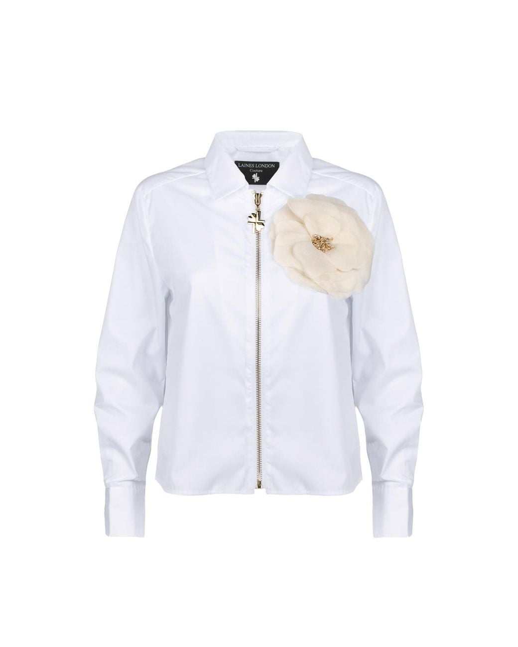 House of Laines London Blue Laines Couture Zip Shirt With Cream Corsage