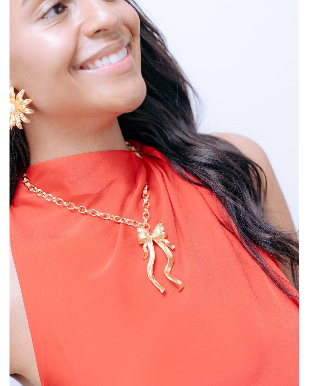 The Pink Reef Metallic Large Sculpted Bow Necklace