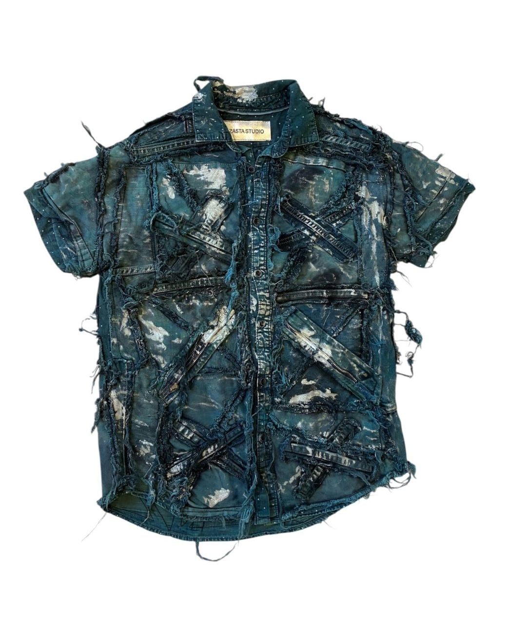 Zasta Studio Blue Wearable Ruins Shredded Denim Colored Short-Sleeve Shirt