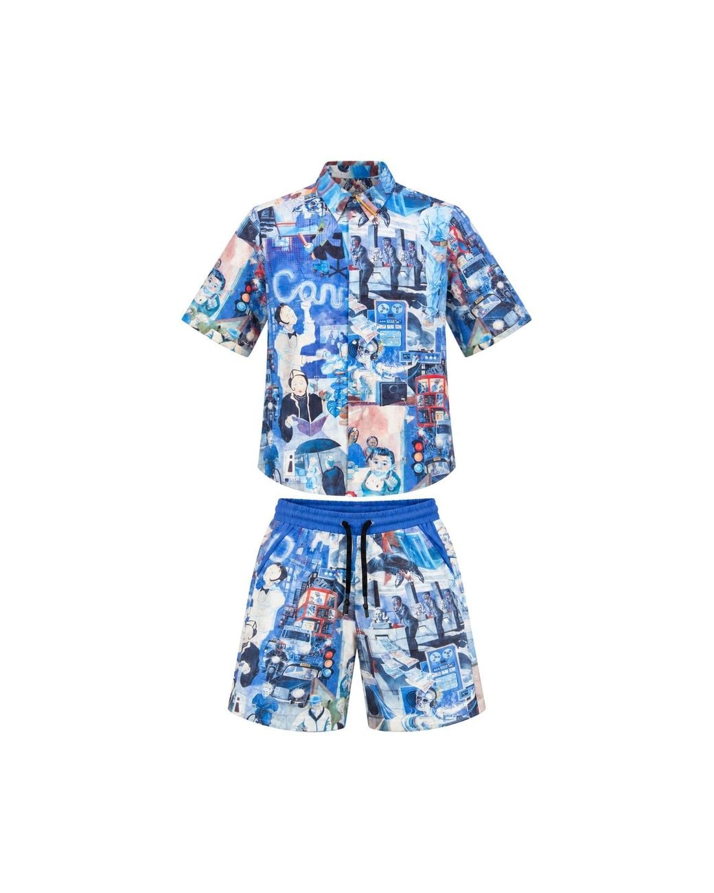 mysimplicated Blue Short Sleeve Shirt And Bermuda Set