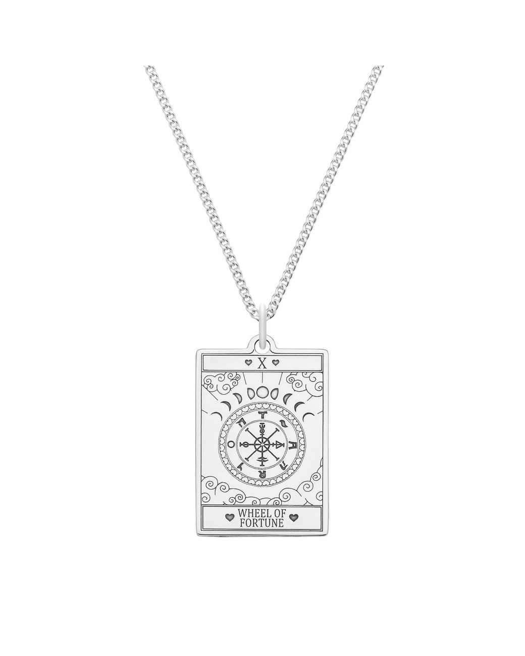 CarterGore White Large Sterling Silver "the Wheel Of Fortune" Tarot Card Necklace