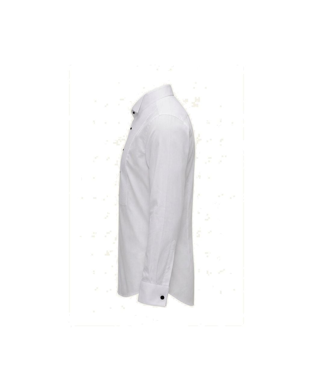 Ron Tomson Blue Diagonal Pleated Wing Tip Collar Shirt for men
