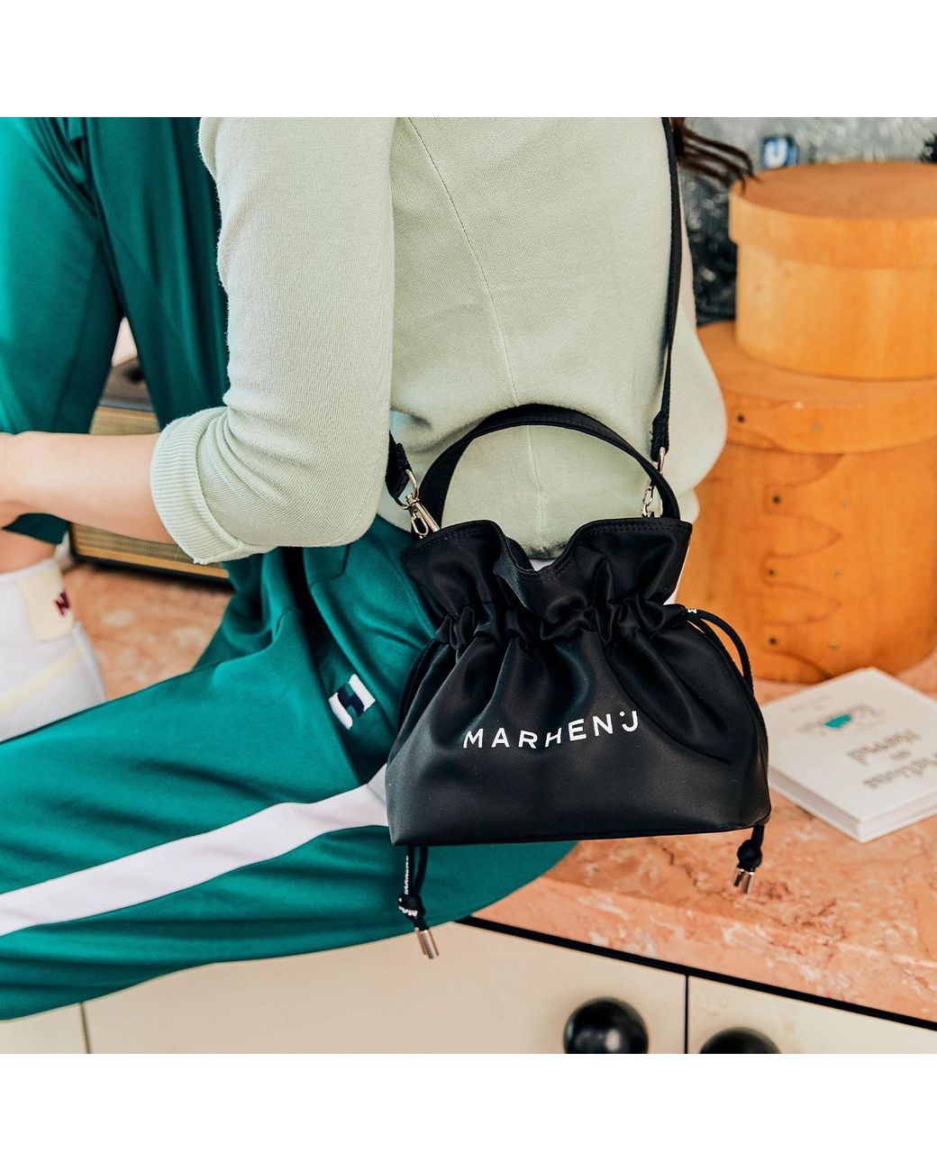 MARHEN.J Blue Recycled Nylon Bucket Bag