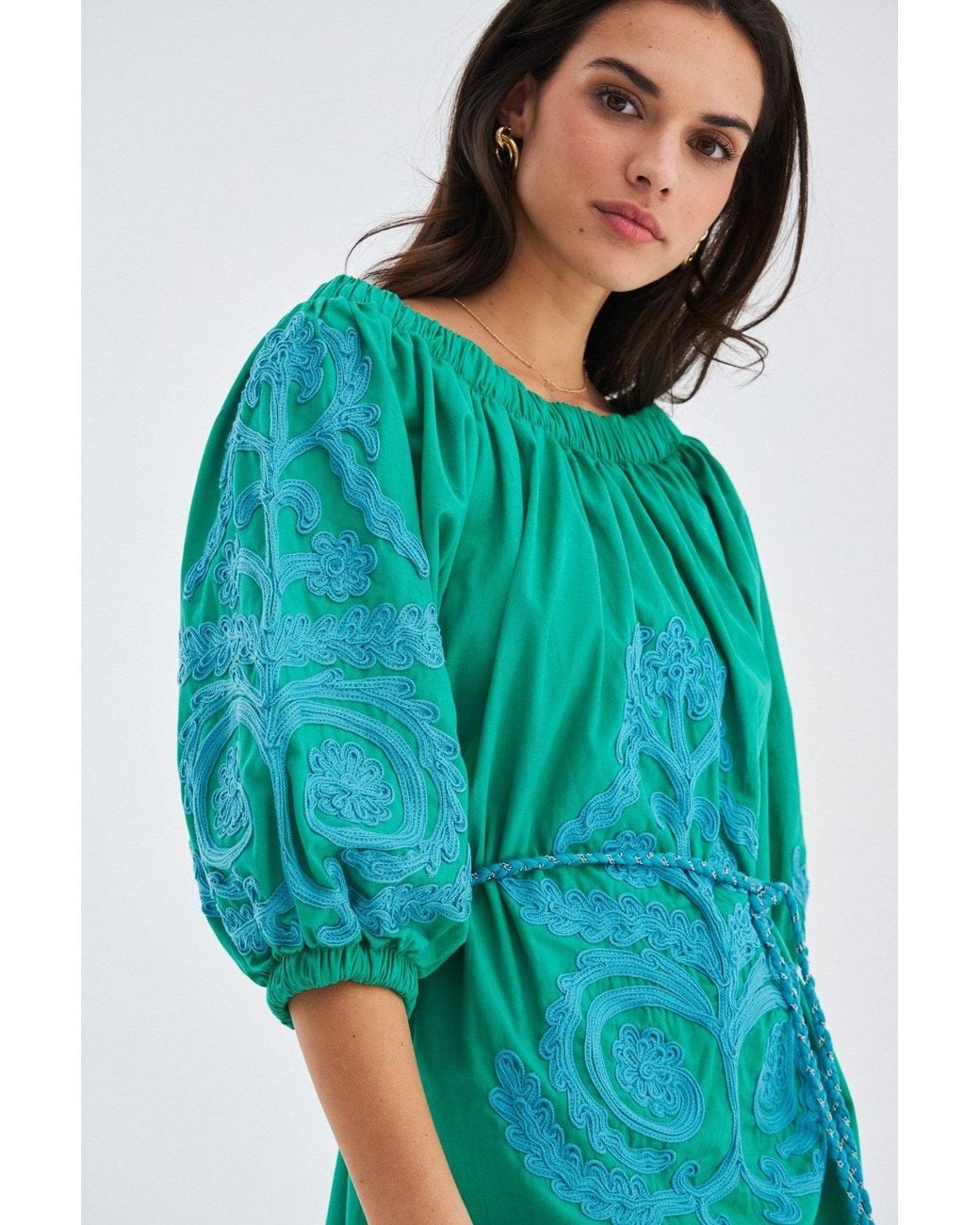 Peraluna Green Masumi Embroidered Mini Dress