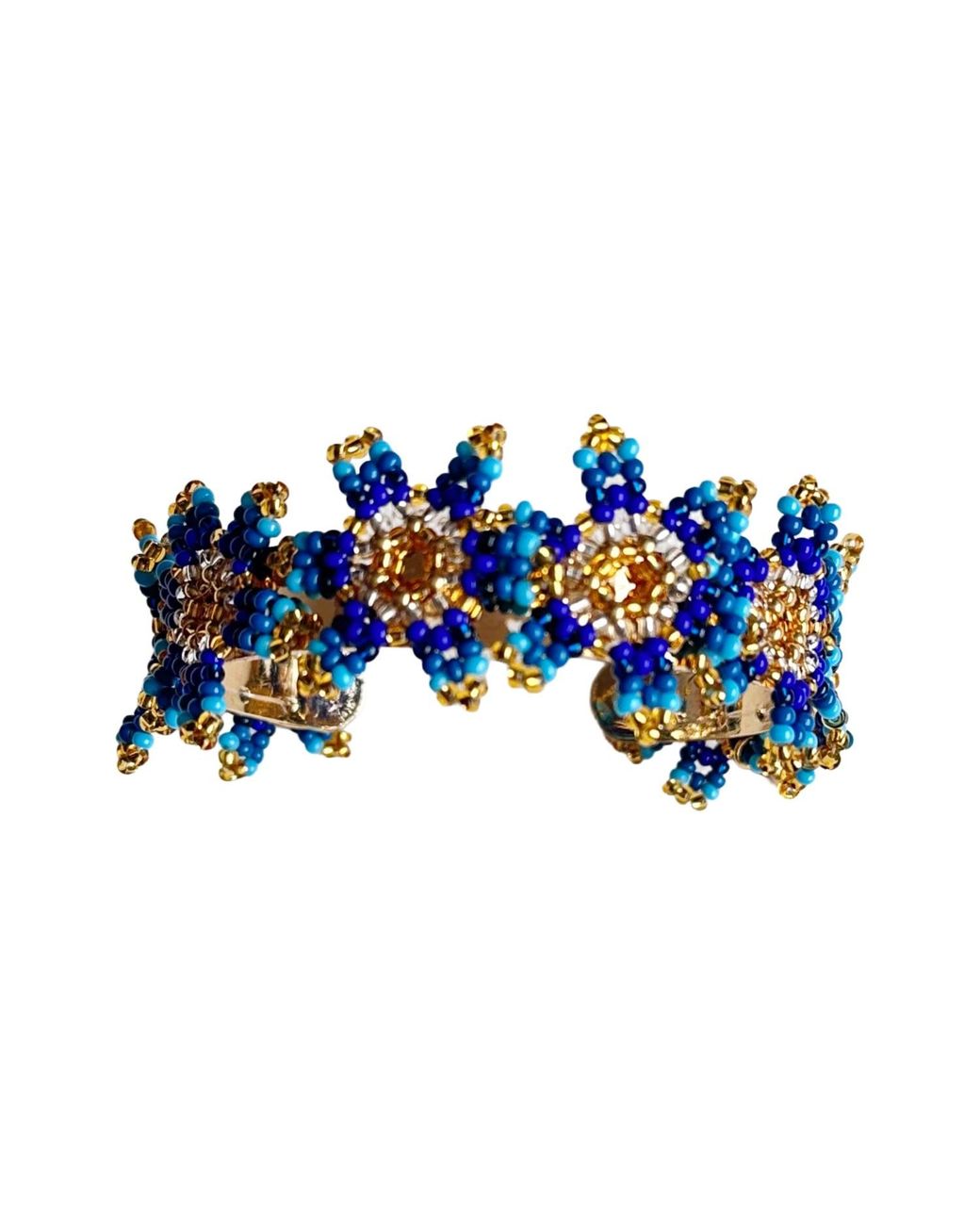 Iliana Arrazola Blue Waterfall Blossom, Cuff Bracelet, Glass Beads, Beaded Jewelry