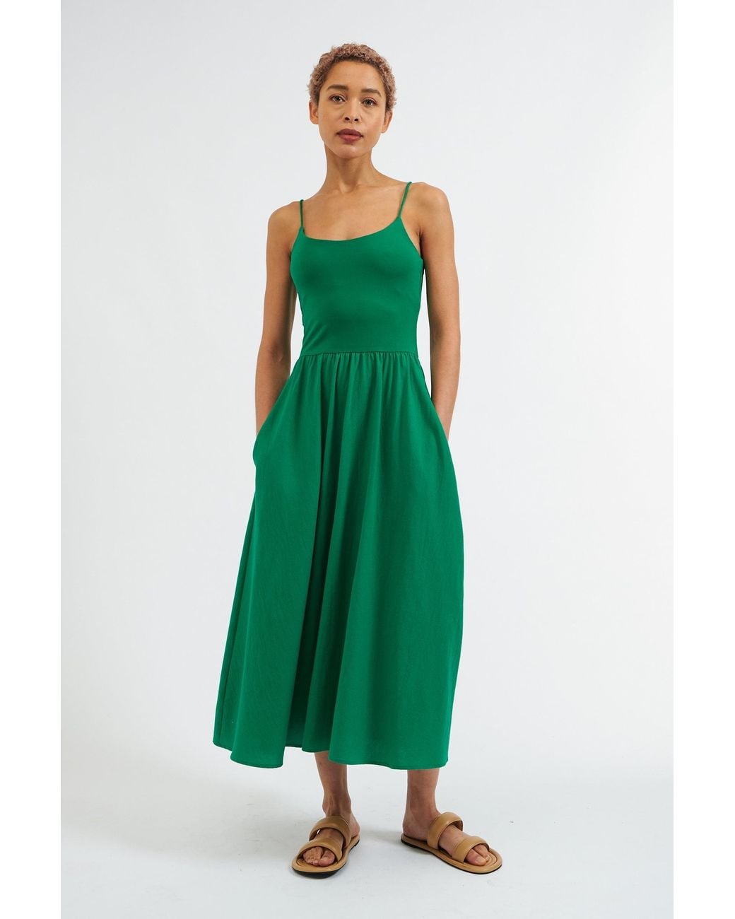 Louche Green Soumia Jersey Bodice And Recycled Cotton Skirt Midaxi Dress