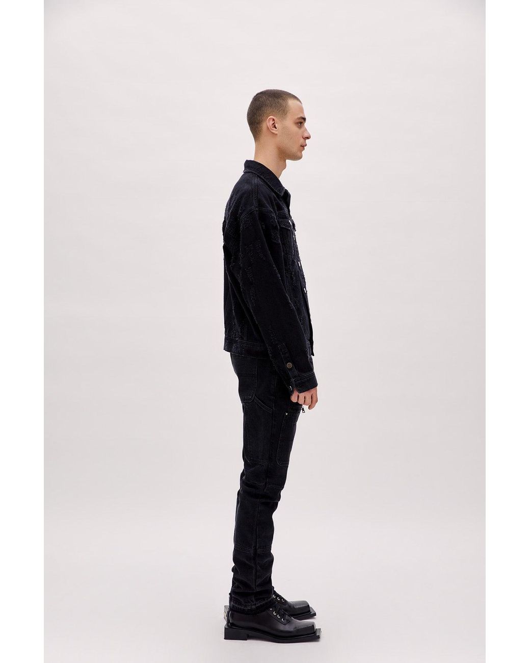 Pcfg Black Distressed Denim Jacket for men