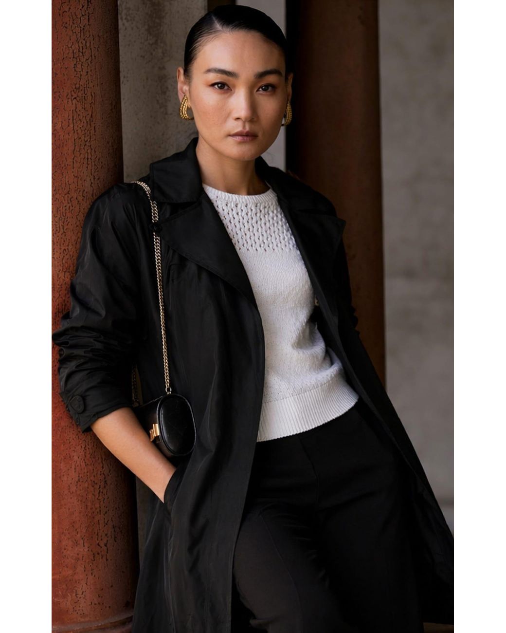 SACHA DRAKE Black Noir Water-Resistant Trench Coat