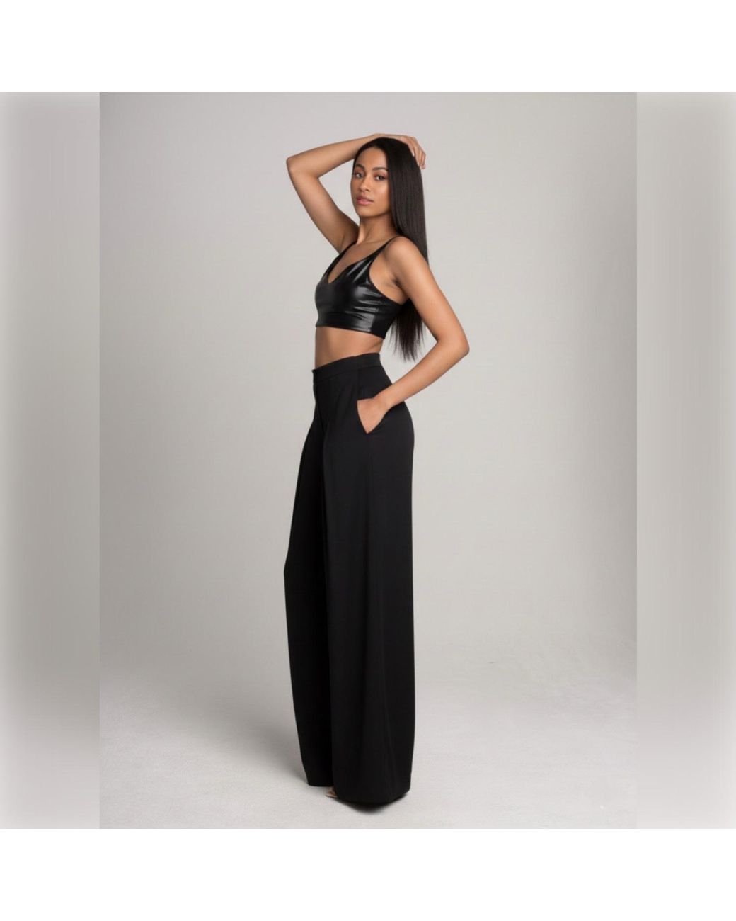 Imaatu Black Sande High-Waisted Linen-Blend Wide-Leg Pants