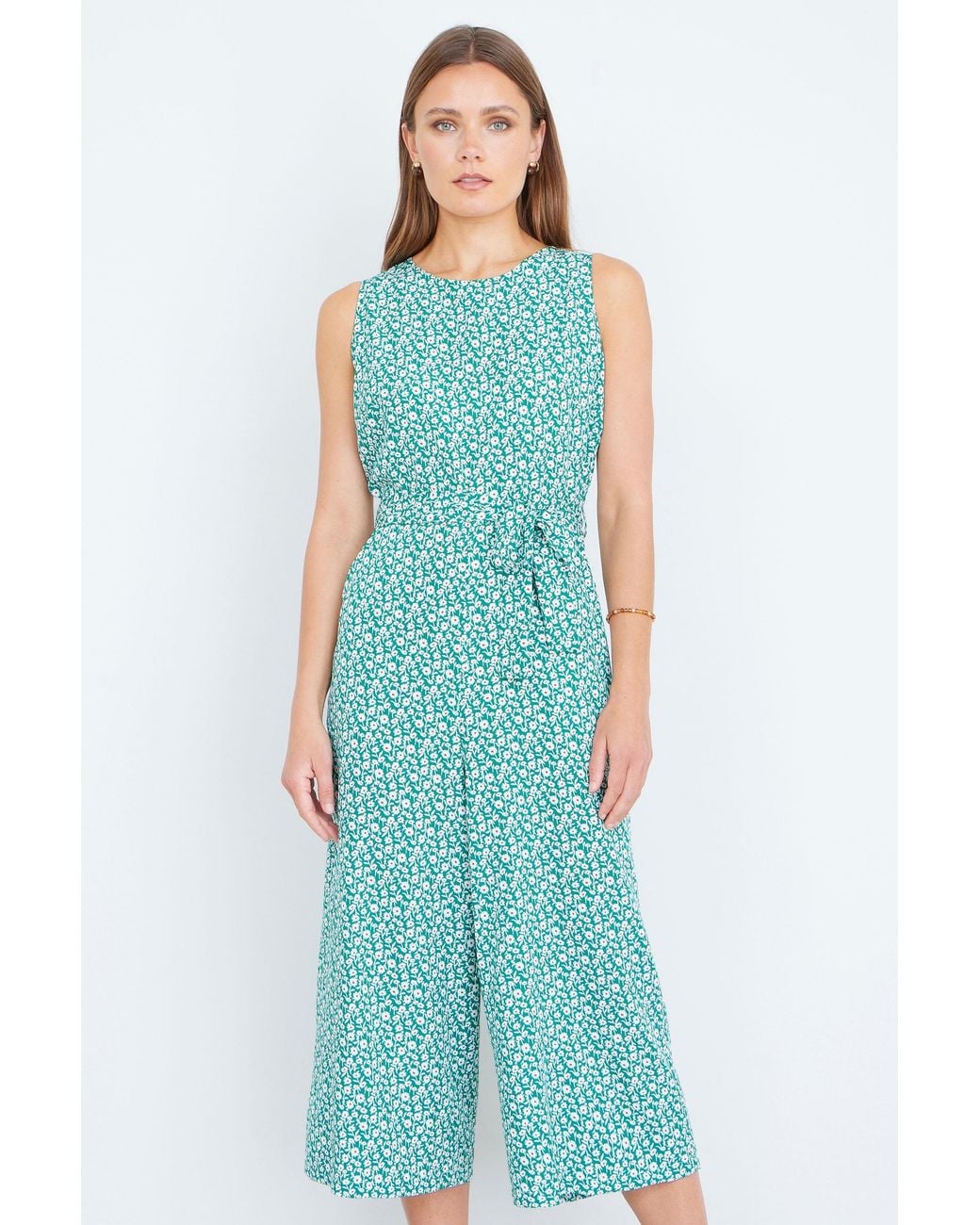 Yumi' Blue Ditsy Culotte Jumpsuit