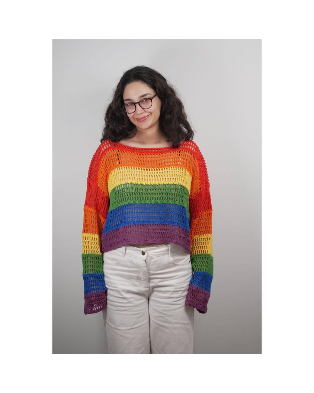 Ana Chic Red Iris Stripe Handmade Crochet Jumper