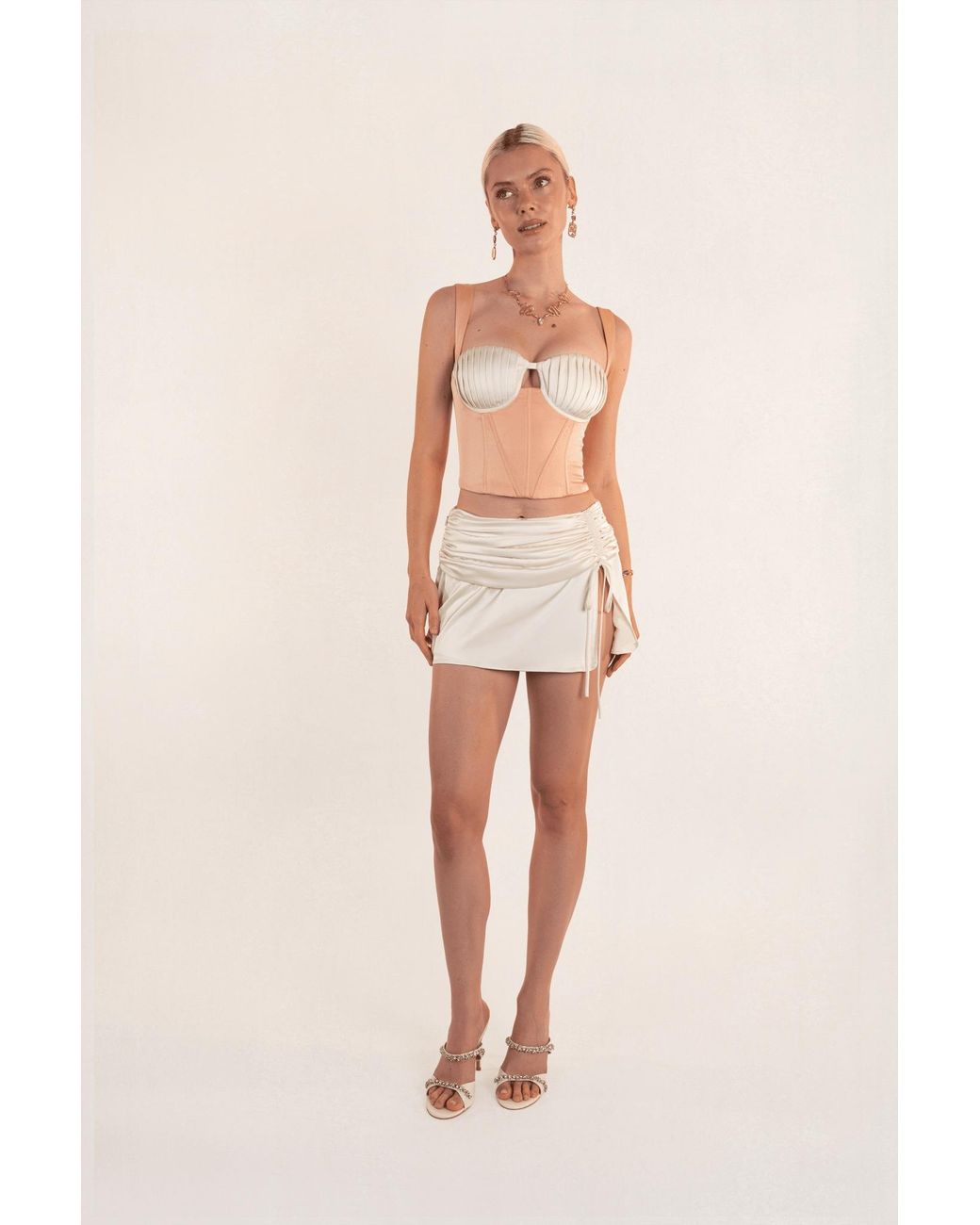 Clerestory White Juliette Cropped Corset With Pleated Cups