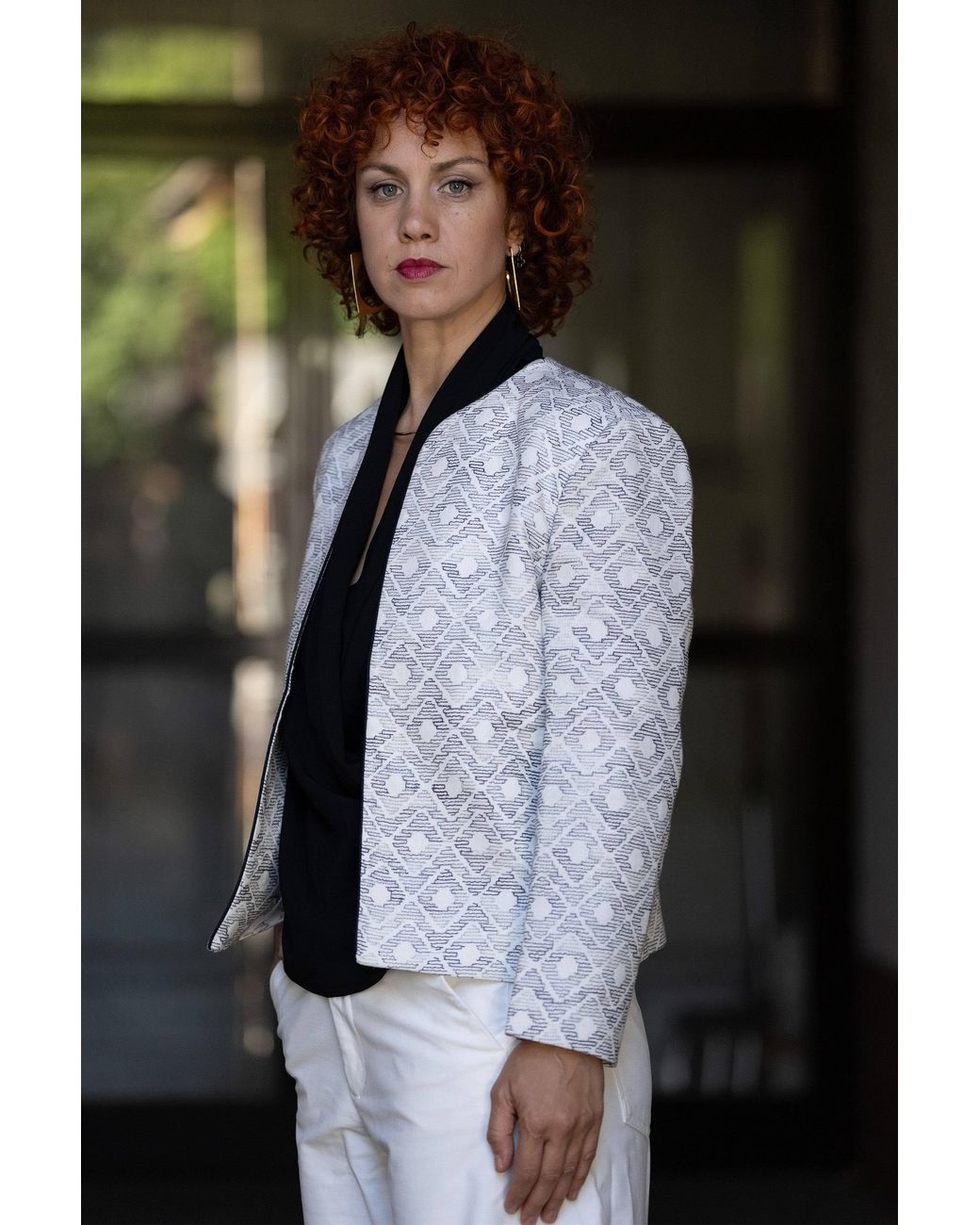 Stovaria Gray Ivory Embroidered Pure Linen Statement Jacket