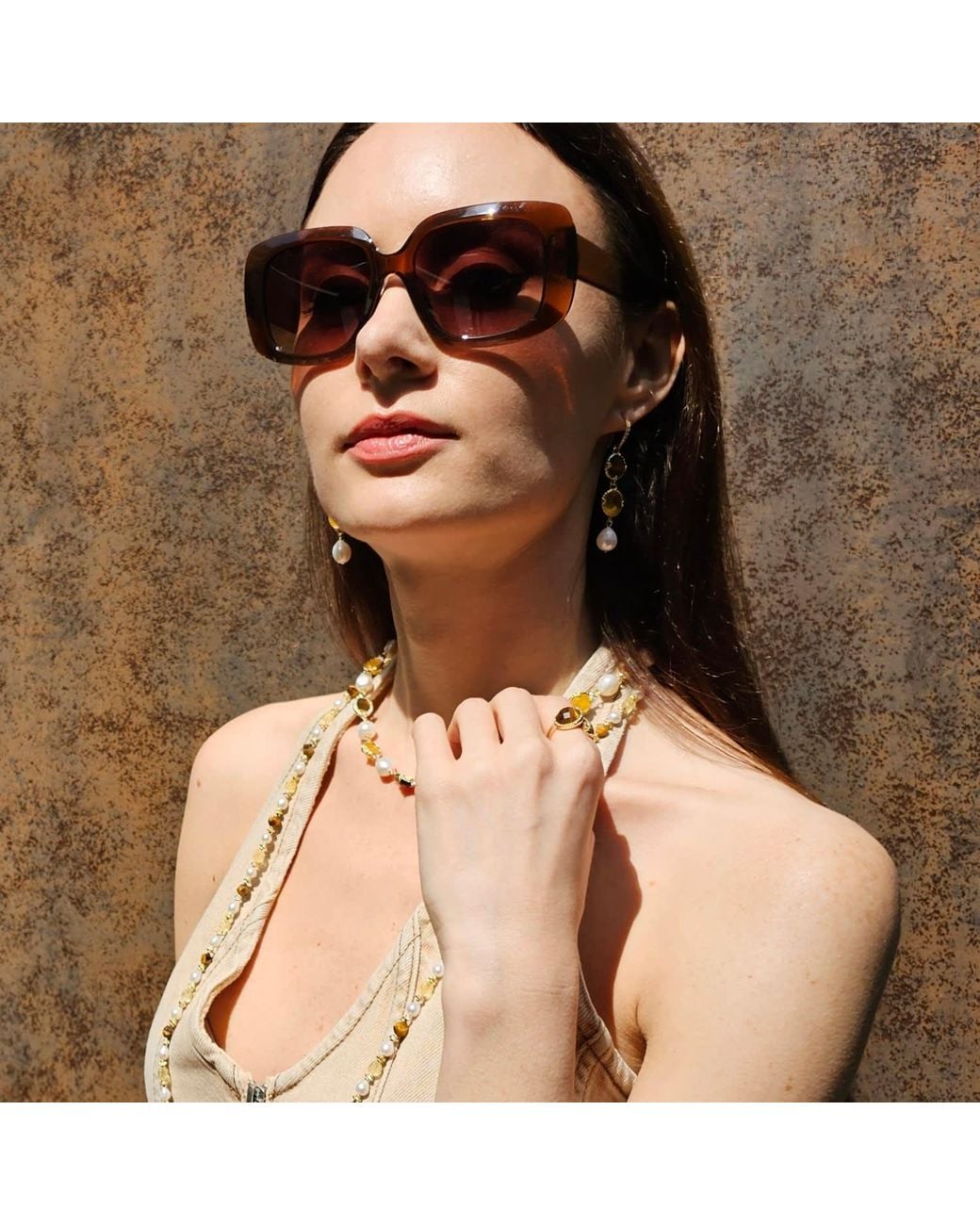 Farra Metallic Tiger-Eye With Zircon Open Ring