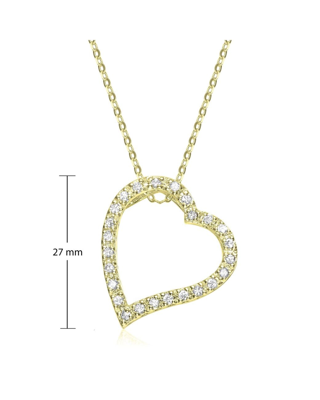 Genevive Jewelry Metallic Rachel Glauber Cubic Zirconia Ribbon Heart Halo Floating Pendant Necklace