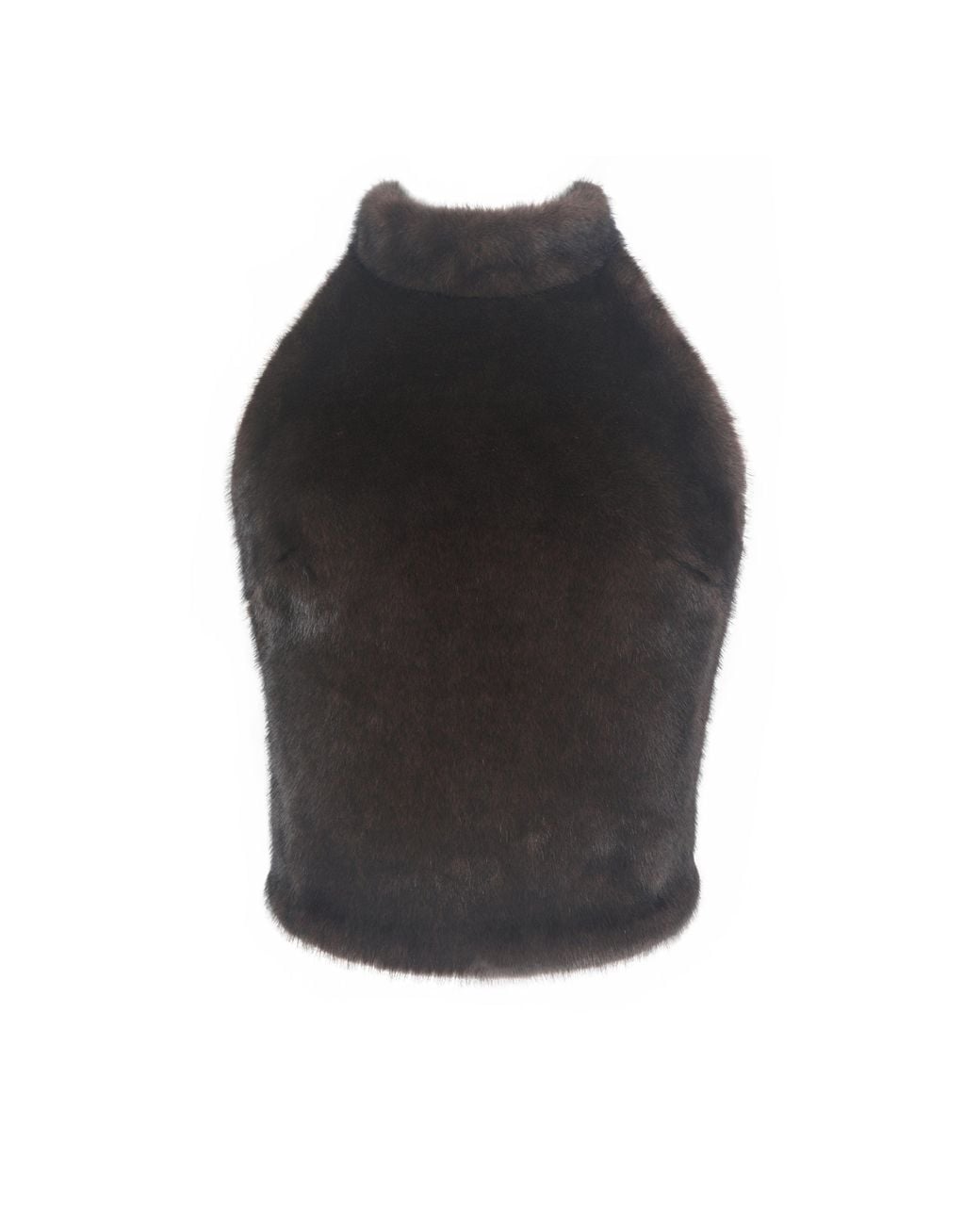 Miss Circle New York Black Xeriah Espresso Faux Mink Fur Backless Halter Top