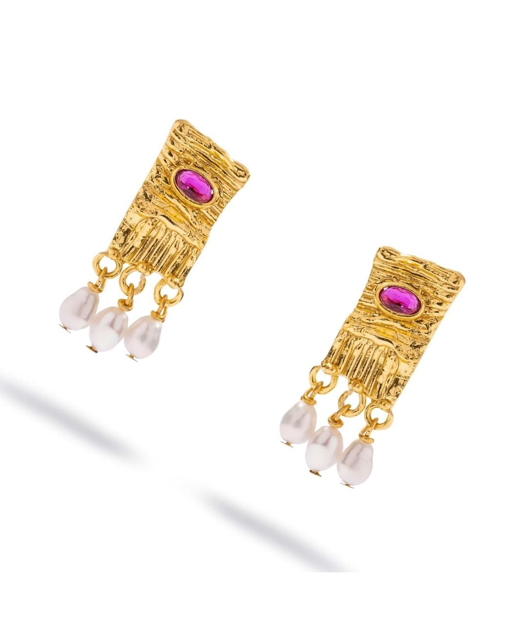 Ebru Jewelry Metallic Cleopatra Ruby & Pearl Statement Earrings