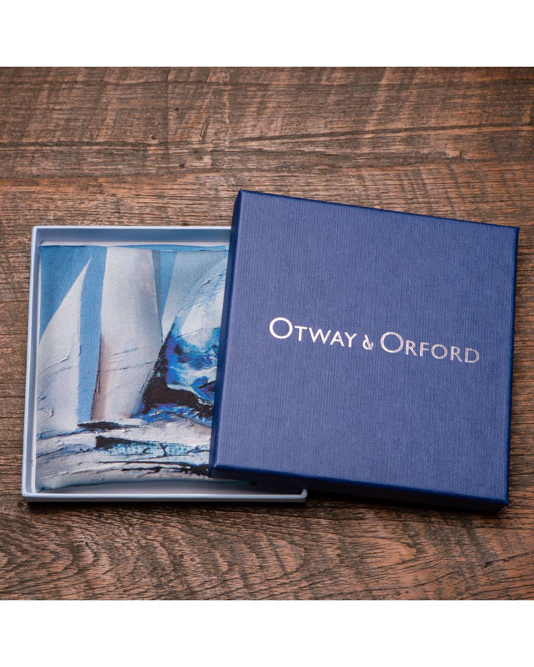 Otway & Orford Blue Bird' Sailing Silk Pocket Square. Full-Size for men