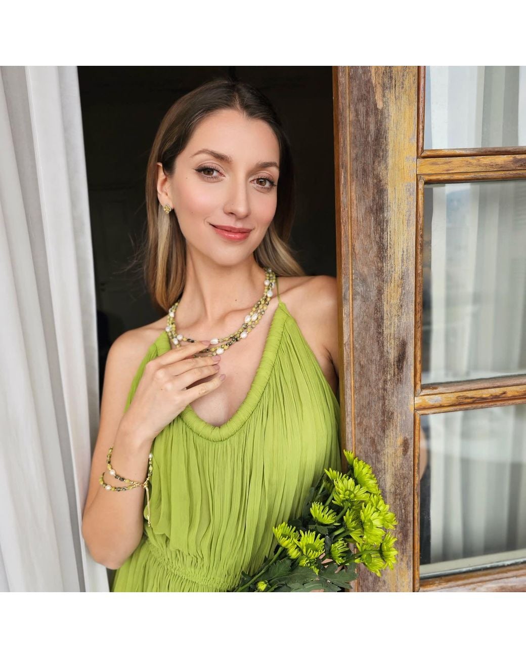 Farra Metallic Gemstone With Pearls Multi Layers Necklace