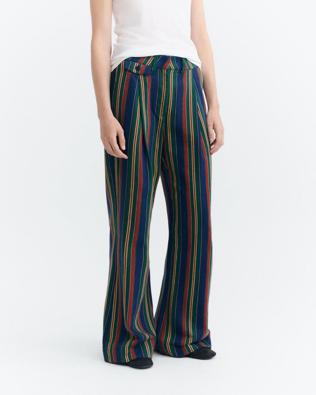 Thinking Mu Gray Patricia Striped Low-Rise Wide-Leg Pants