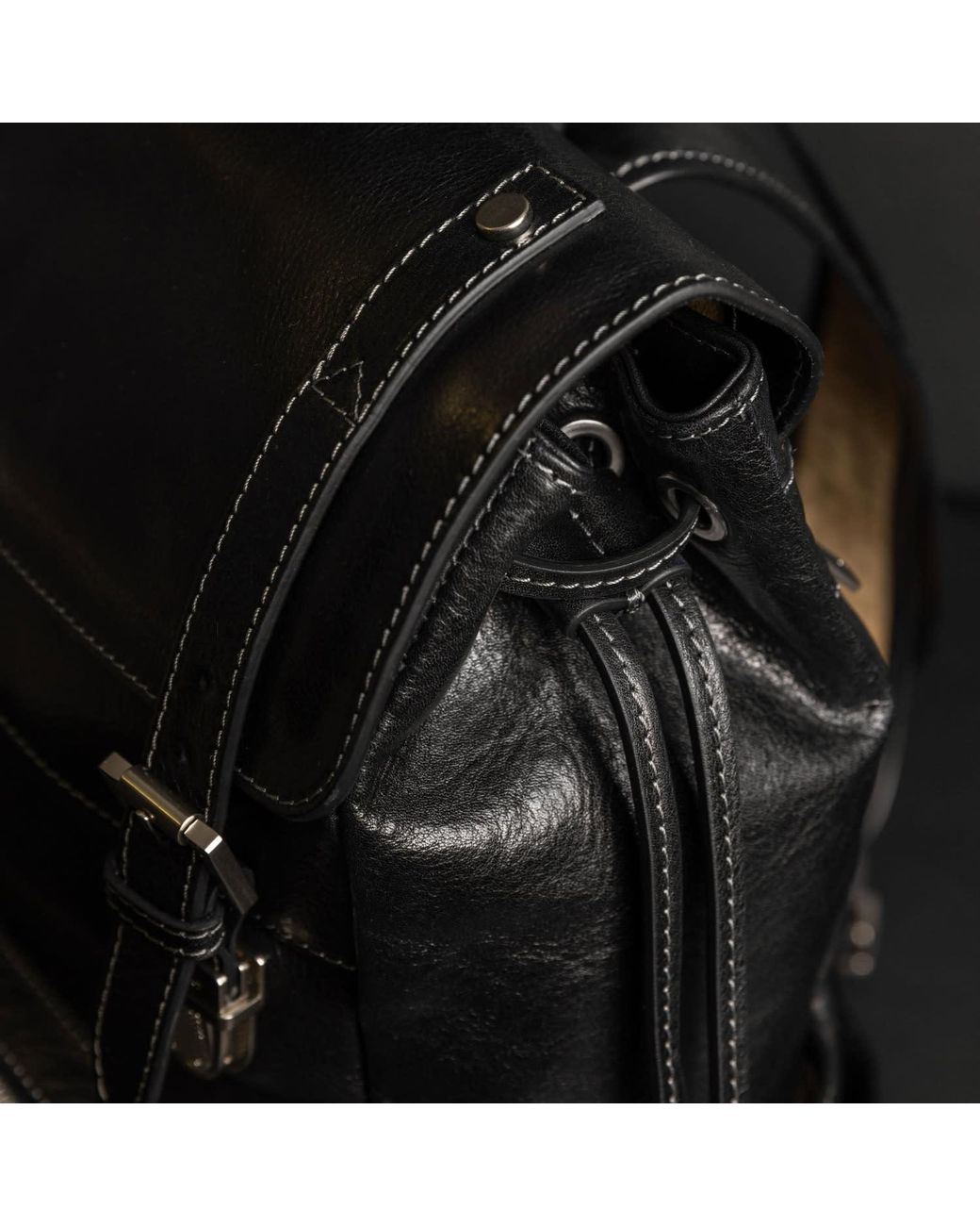 Time Resistance Black Leather Backpack for men
