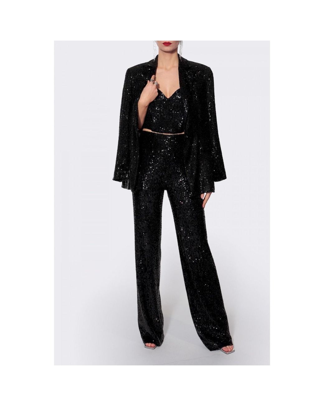 AGGI by HALEWSKI Black Luna Obsidian Sequined Blazer