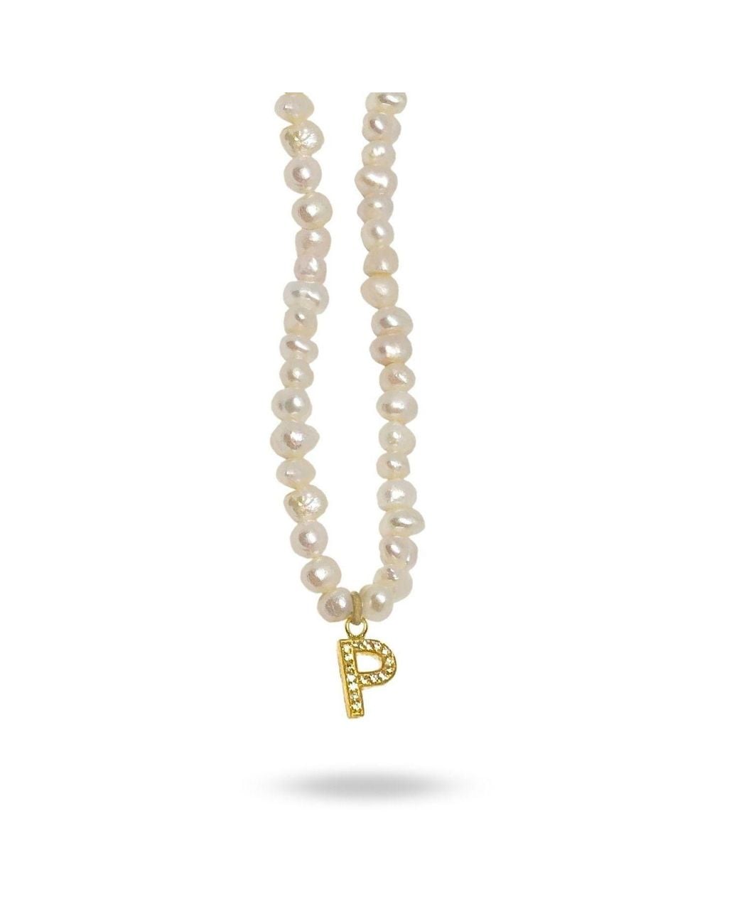 LINYA JEWELLERY Metallic Mono Letter Pearl Necklace P