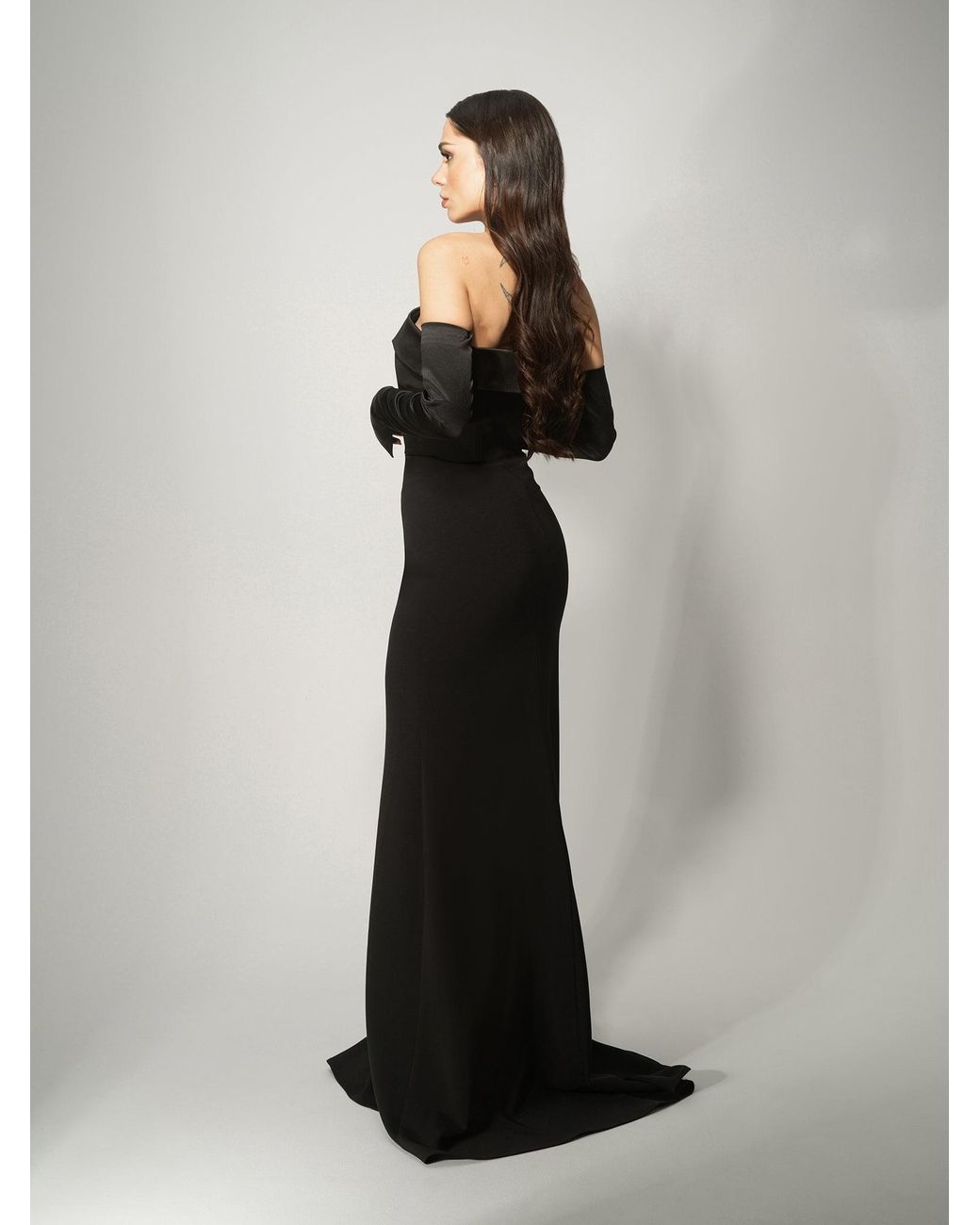 Tia Dorraine Black Femme Fatale Evening Gown With Detachable Sleeves