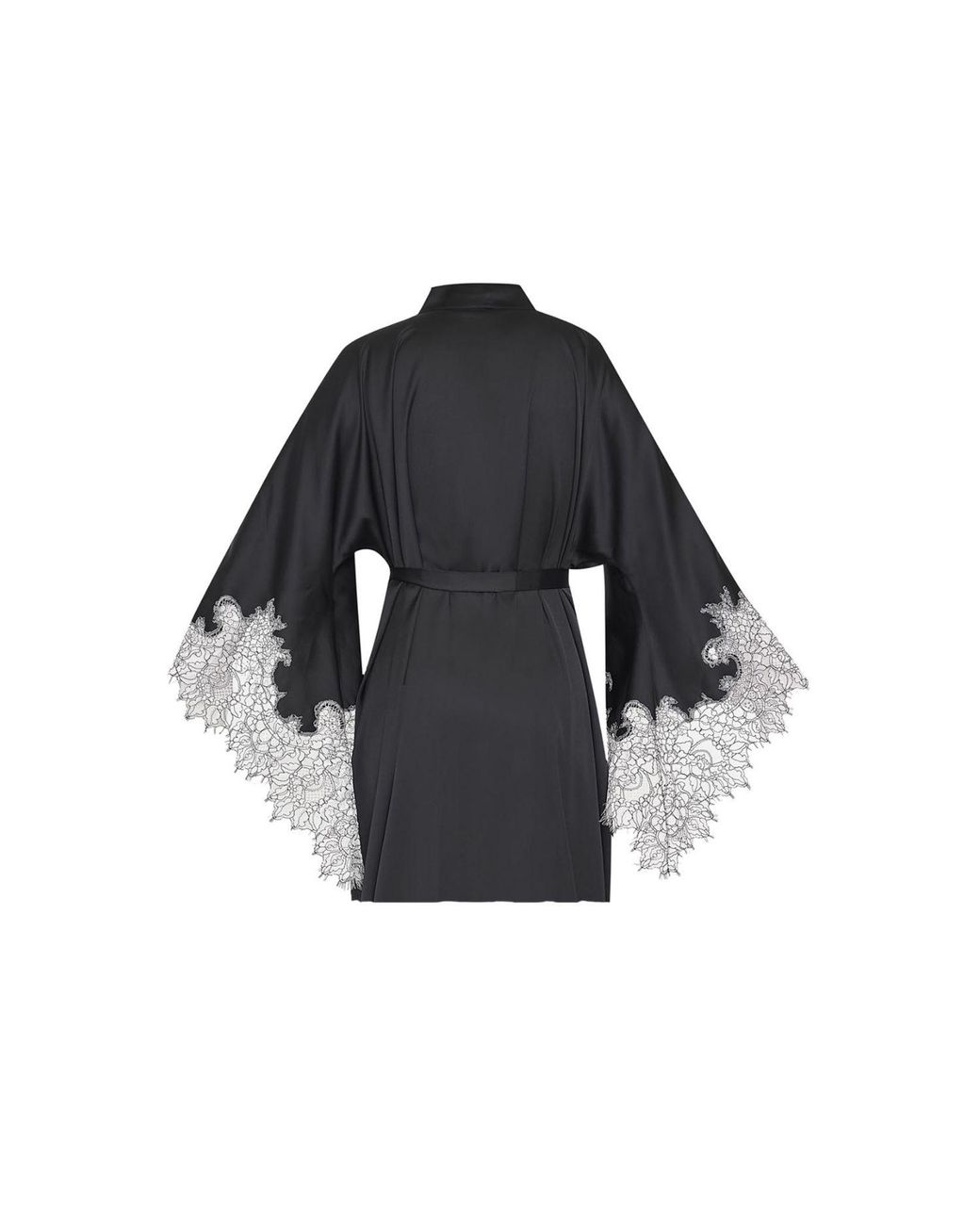 Avenue 8 Black Lace Mini Silk Robe