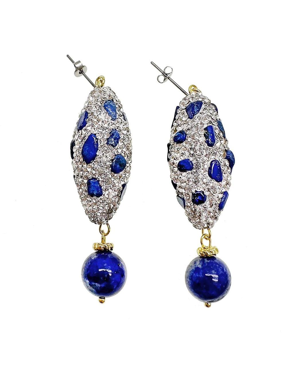 Farra Blue Lapis With Rhinestone Earring
