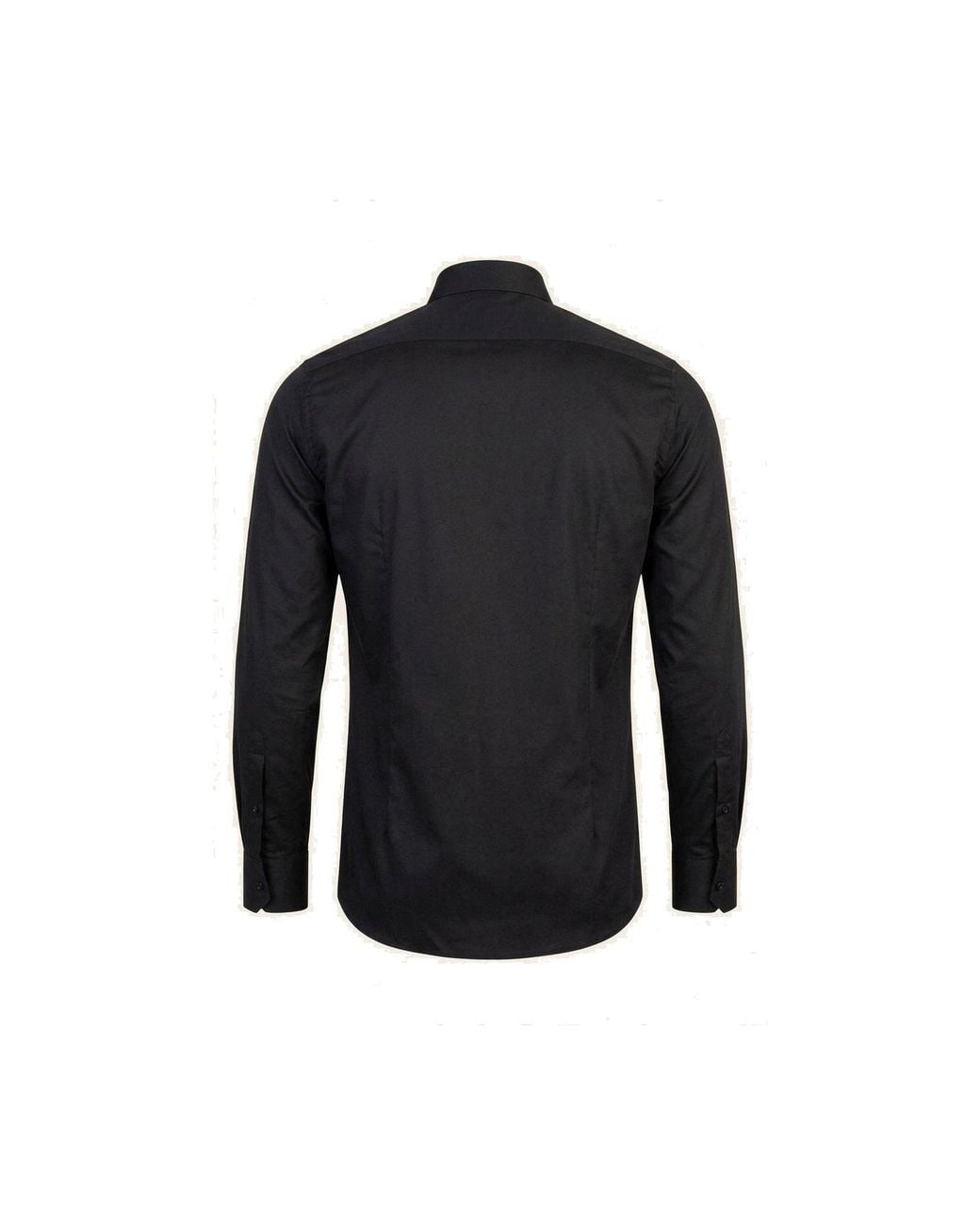 Ron Tomson Black Pure Cotton Classic Collar Stud Button French Cuff Tuxedo Shirt for men