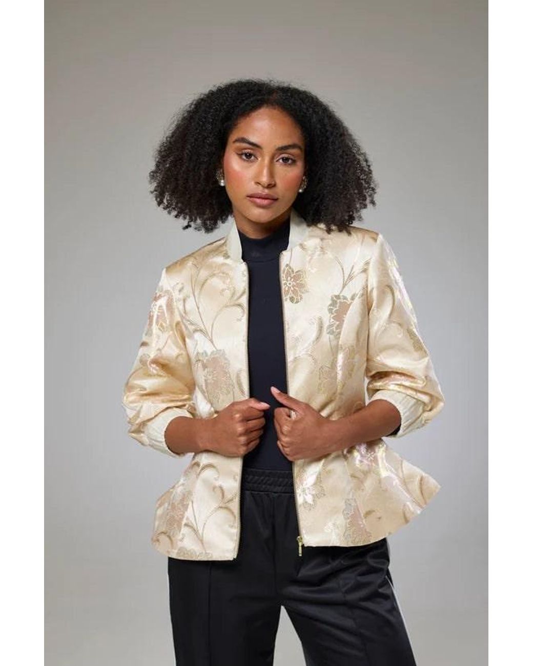 Lioness by Tf Natural Neutrals Ivory Shimmery Flora Fitted Jacket Blouse