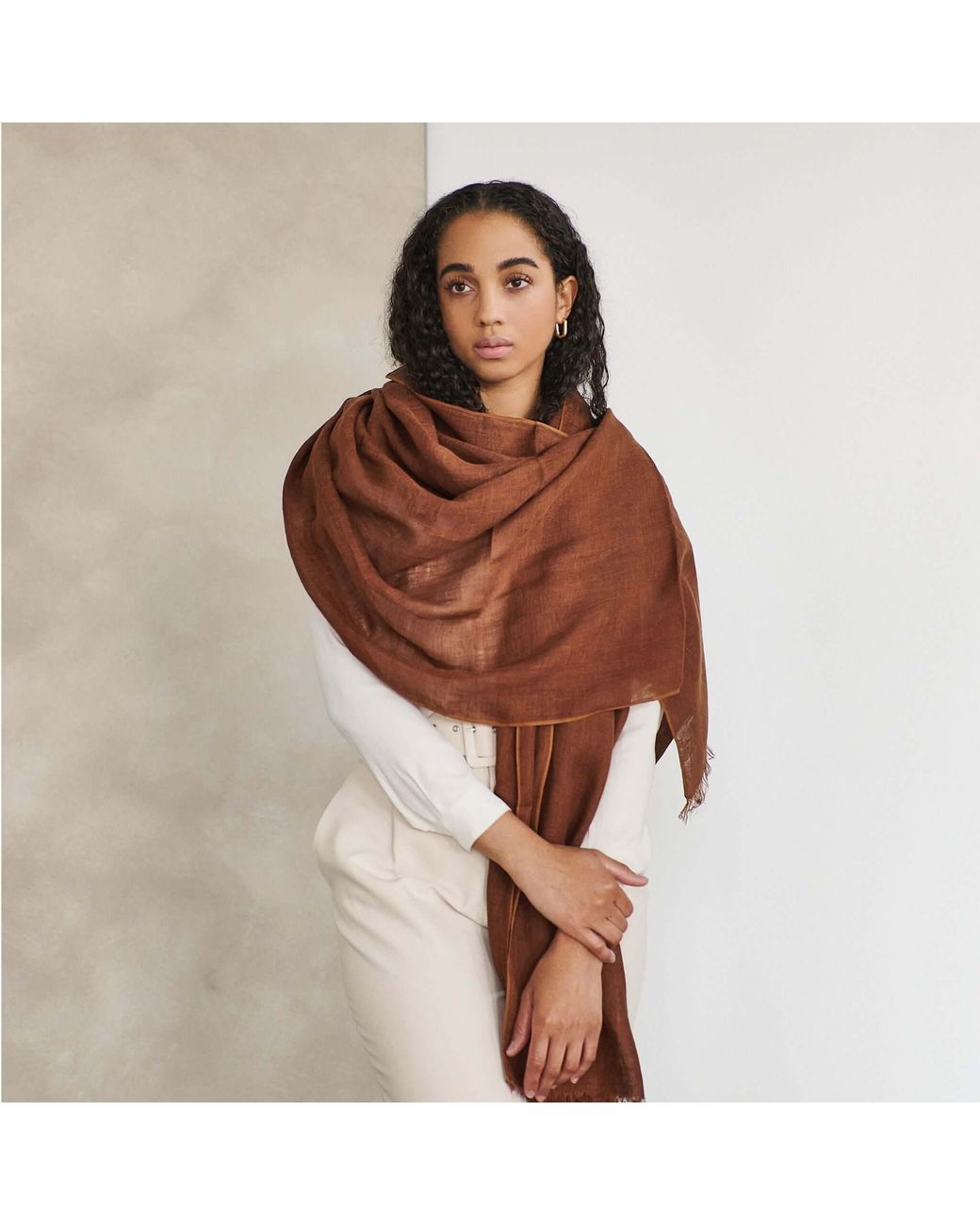 Variously Brown Coco Hand Woven Linen Silk Blend Scarf