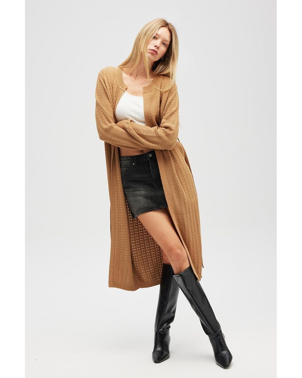 Peraluna Natural Zeyna Openwork Long Cardigan