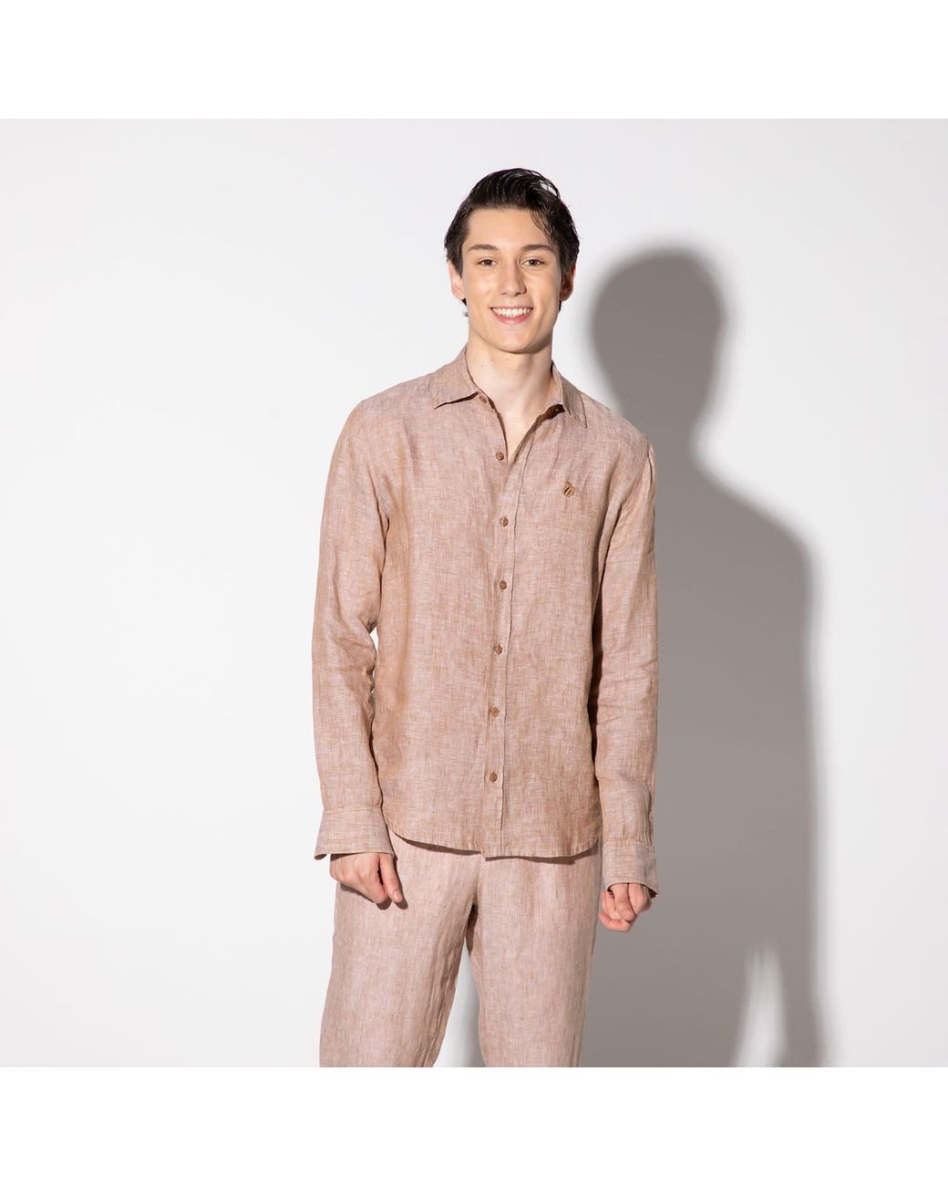 Maison Tangerine Pink Neutrals Beach Melange Linen Shirt For for men