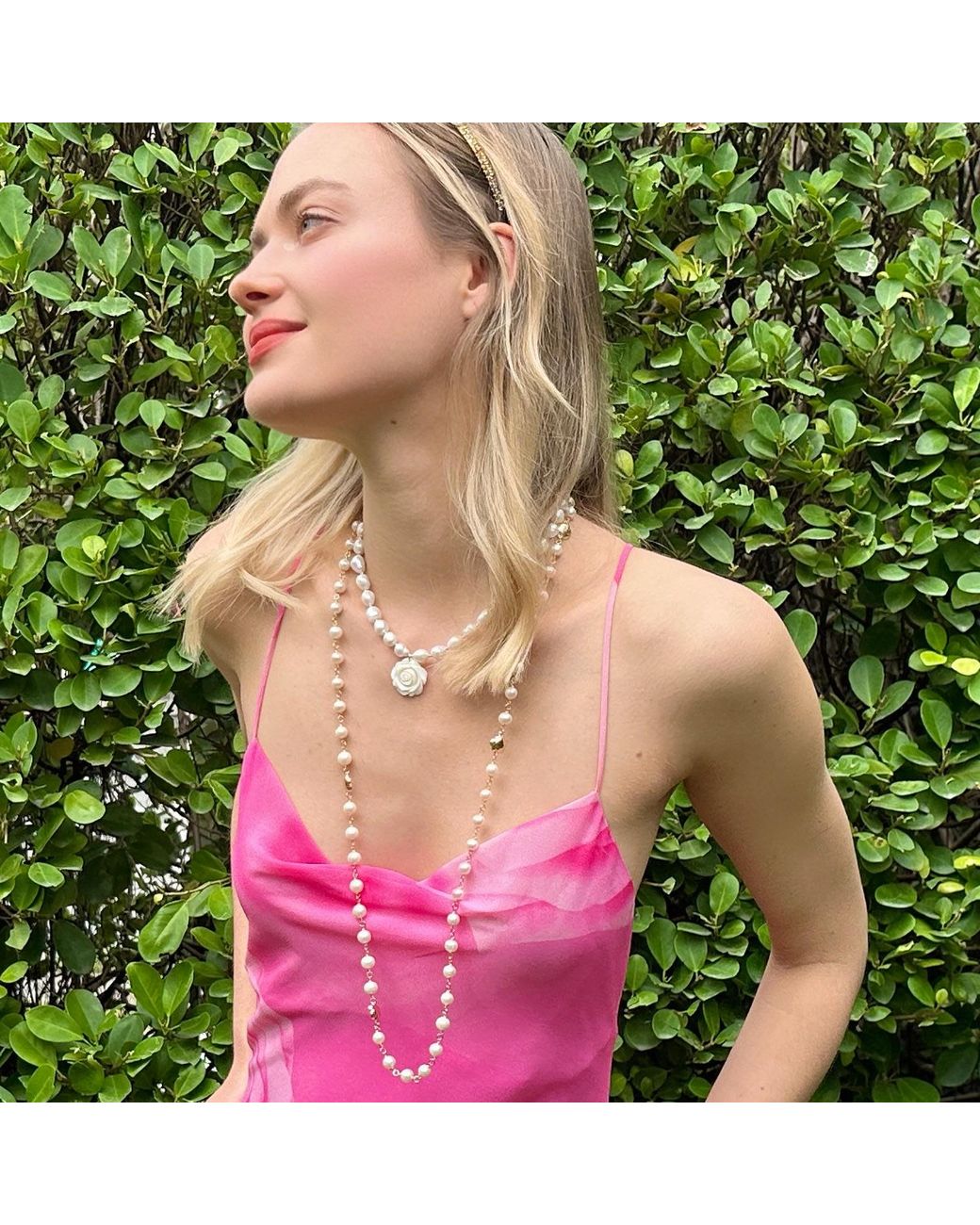 Farra Metallic Timeless Freshwater Pearls With Rose Flowers Long Necklace