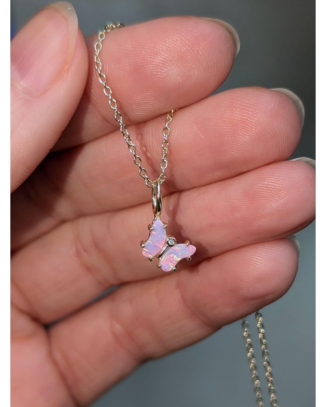KAMARIA Metallic Mini Opal Butterfly Charm Necklace