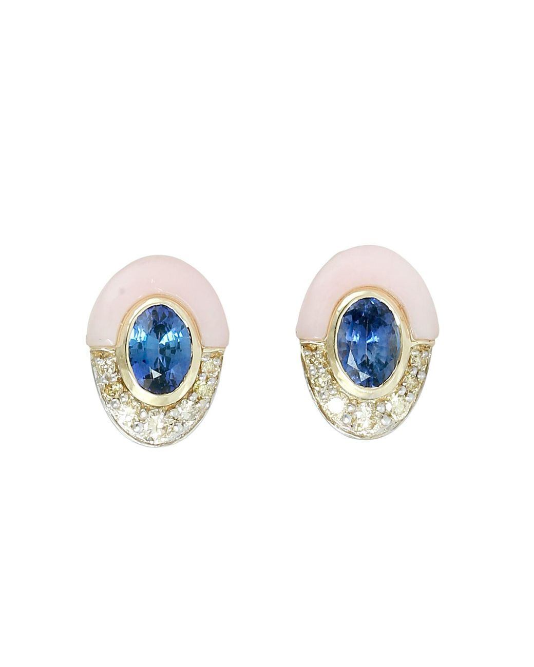 Artisan Blue Sapphire, Opal & Diamond Stud Earrings
